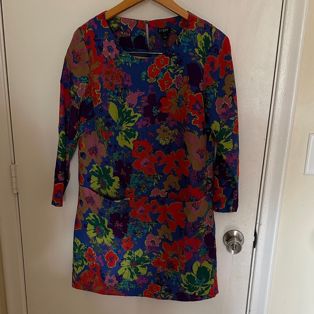 J. Crew Colorful Floral Long Sleeve Dress